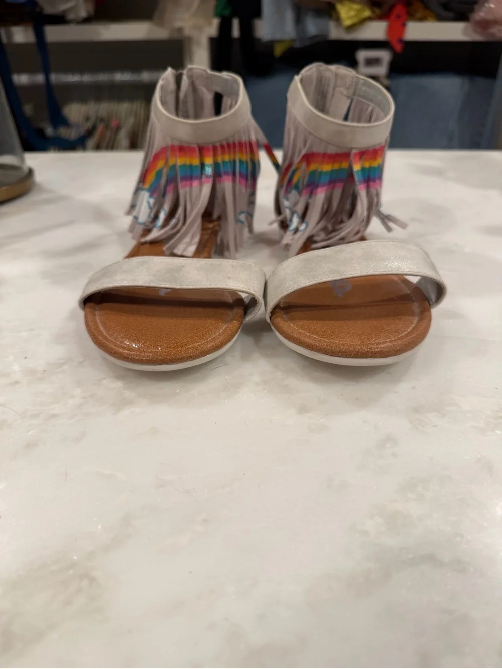 Girls Fringe Sandals with Rainbow Accent